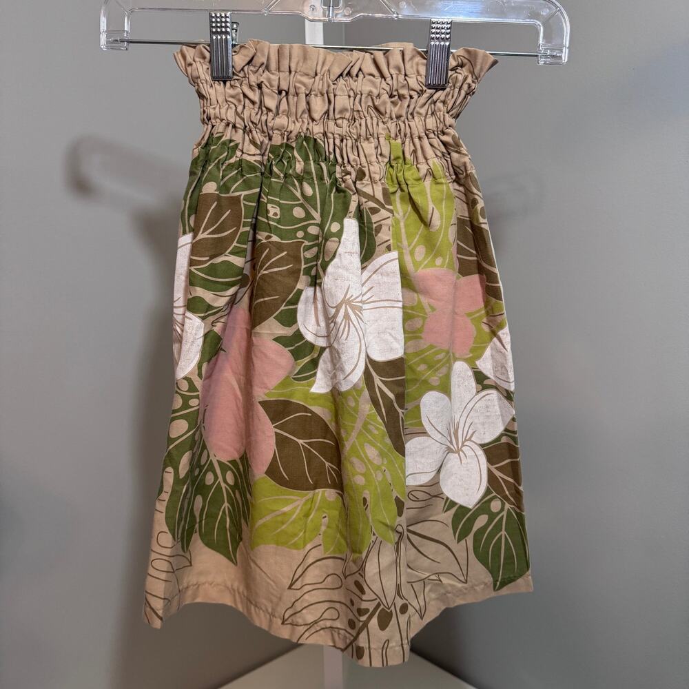 Handmade Girls Approx Size 4-6 Tropical Floral Convertible Dress Skirt Beige
